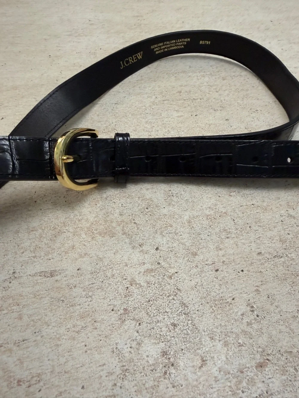 J. Crew Black Croc-Embossed Leather Belt with Gold Buckle - Picture 1 of 4
